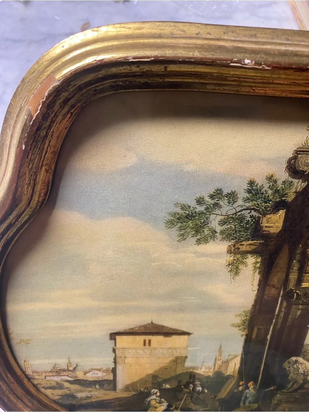 CANALETTO LANDSCAPE FLORENTIA HAND MADE IN ITALY GILT GOLD FRAMED WALL ART